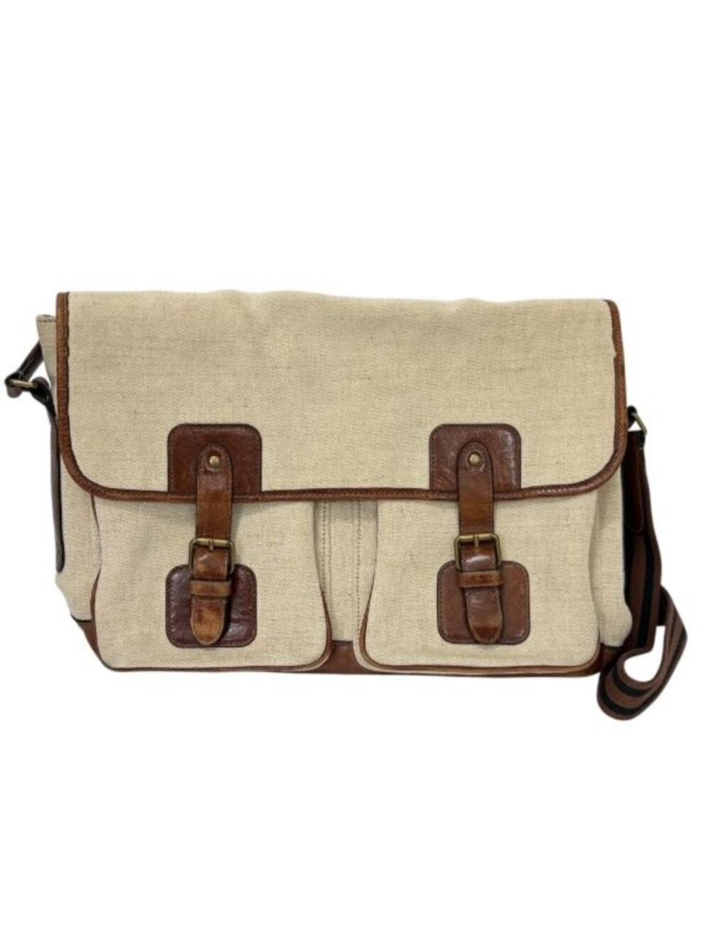 Fossil Men's Greenville Messenger Bag Canvas Cowhide Leather Travel Classic
